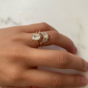 Custom White Sapphire Ring Set 14K Gold Moissanite